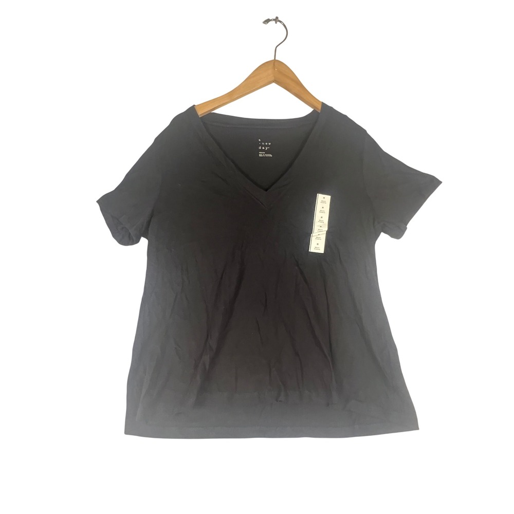 A New Day Womens Medium Black V-Neck Short Sleeve Cotton Modal T-Shirt Solid